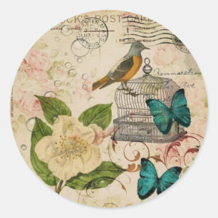 Shabby elegantie botanische vogel Frans provinciaa Ronde Sticker