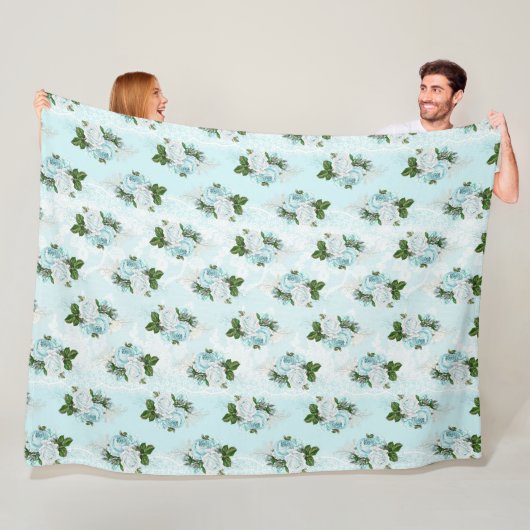 Shabby Floral Aqua Series Design 1 Fleece Deken (In situ)