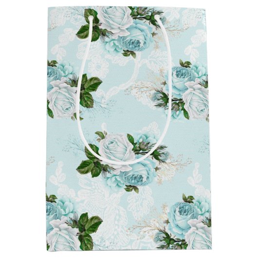 Shabby Floral Aqua Series Design 1 Inpakpapier Medium Cadeauzakje (Voorkant)