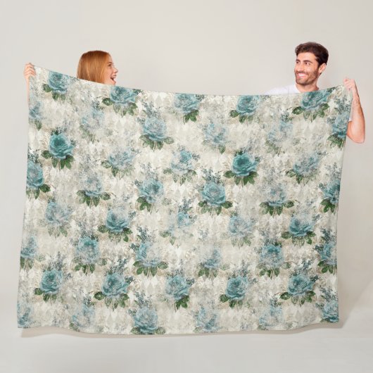 Shabby Floral Aqua Series Design 2 Fleece Deken (In situ)