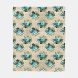 Shabby Floral Aqua Series Design 3 Fleece Deken