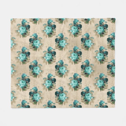 Shabby Floral Aqua Series Design 3 Fleece Deken (Voorkant (Horizontaal))