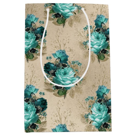 Shabby Floral Aqua Series Design 3 Medium Cadeauzakje (Voorkant)