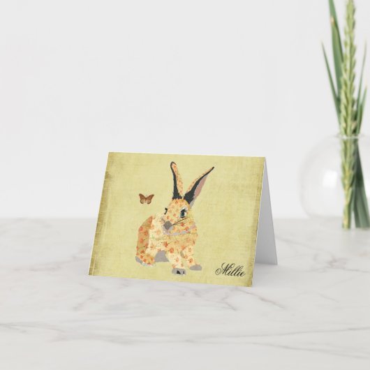 Shabby Floral Bunny Personalized Notecard Notitiekaartje (Voorkant)