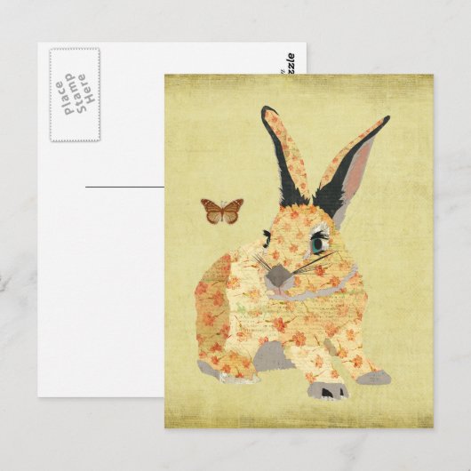 Shabby Floral Bunny Postcard Briefkaart (Voorkant / Achterkant)
