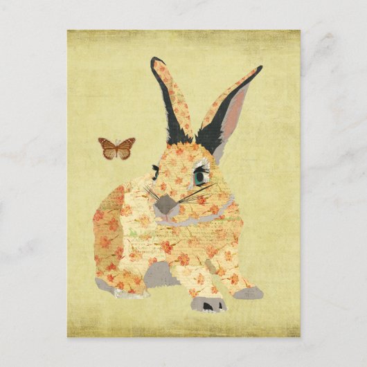 Shabby Floral Bunny Postcard Briefkaart (Voorkant)