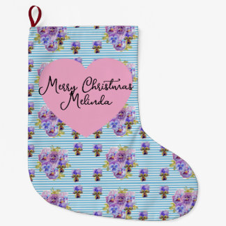 Shabby Floral Pastel Blue Christmas Girls Name Grote Kerstsok