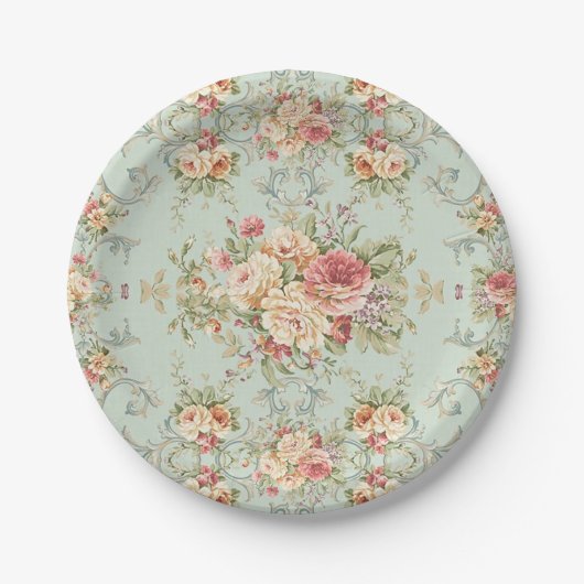 Shabby Floral Rozen Roze ivoor Papieren Bordje (Voorkant)