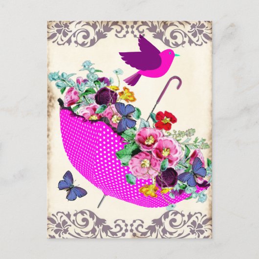 Shabby Floral Umbrella Briefkaart (Voorkant)