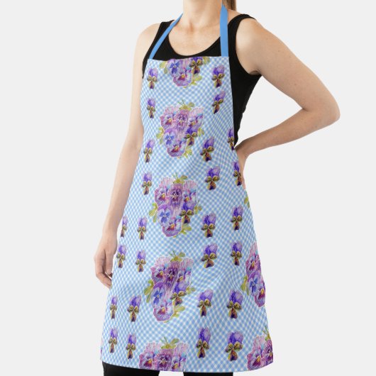 Shabby Flower Blue Gingham floral Kitchen Apron Schort (Insitu)