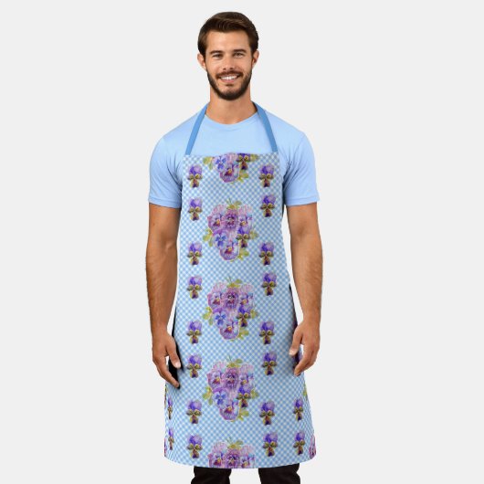 Shabby Flower Blue Gingham floral Kitchen Apron Schort (Gedragen)