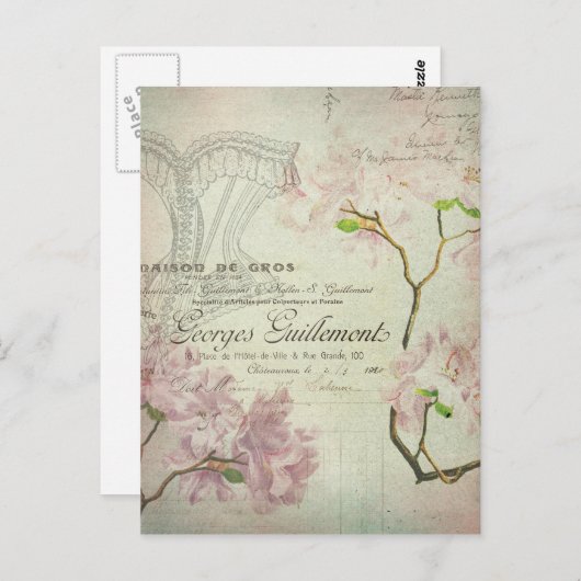 Shabby Flowers French Script Chic Corset Briefkaart (Voorkant / Achterkant)