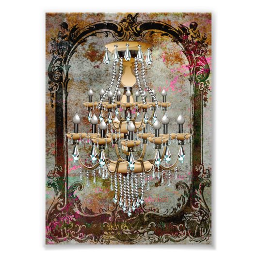 Shabby Gray Pink Sepia Antiek Chandelier Foto Afdruk (Voorkant)