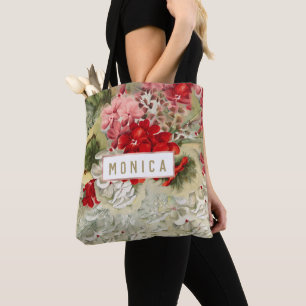 Shabby  ivoor roze rode bloem collage tote bag