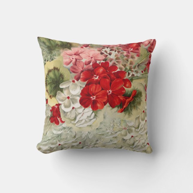 Shabby  ivoor roze rode spoelkolf kussen (Voorkant)