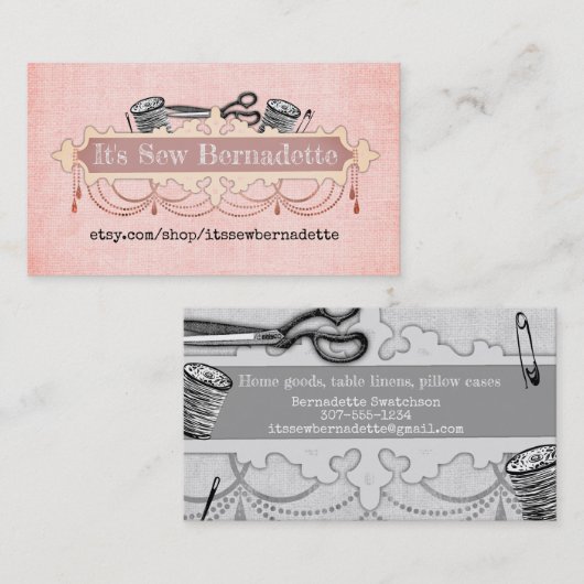 Shabby-kroonkandelaars naaiwerk visitekaartje (Voorkant / Achterkant)