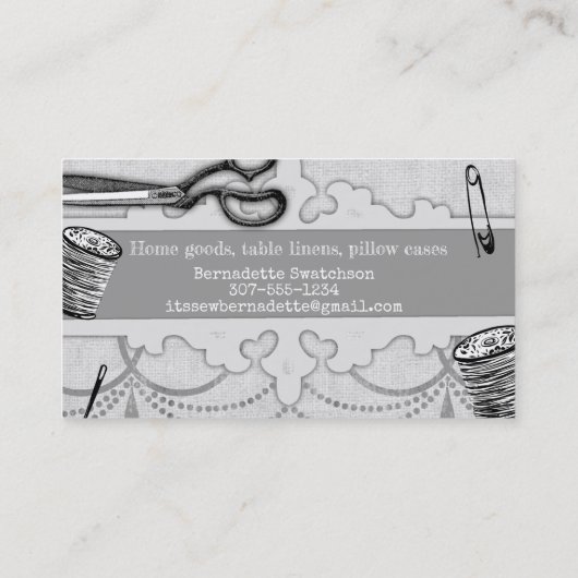 Shabby-kroonkandelaars naaiwerk visitekaartje (Achterkant)