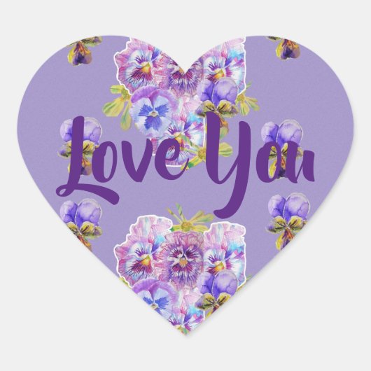 Shabby Lavender Purple bloemen floral Love Hart Sticker (Voorkant)