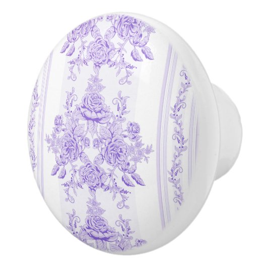 Shabby, lavender, toile, patroon, floral, Victoria Keramische Knop (Rechts)