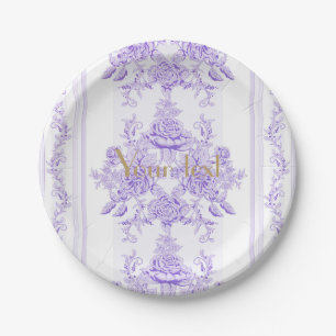 Shabby, lavender, toile, patroon, floral, Victoria Papieren Bordje
