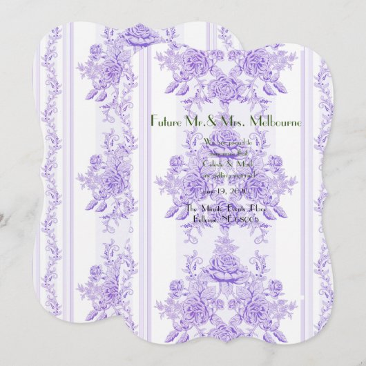 Shabby, lavender, toile, patroon, floral, Victoria Save The Date (Voorkant / Achterkant)