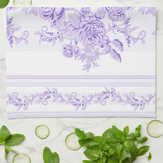 Shabby, lavender, toile, patroon, floral, Victoria Theedoek (Gevouwen)