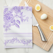 Shabby, lavender, toile, patroon, floral, Victoria Theedoek (Quarter Fold)