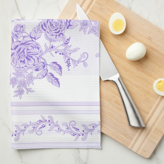 Shabby, lavender, toile, patroon, floral, Victoria Theedoek (Quarter Fold)