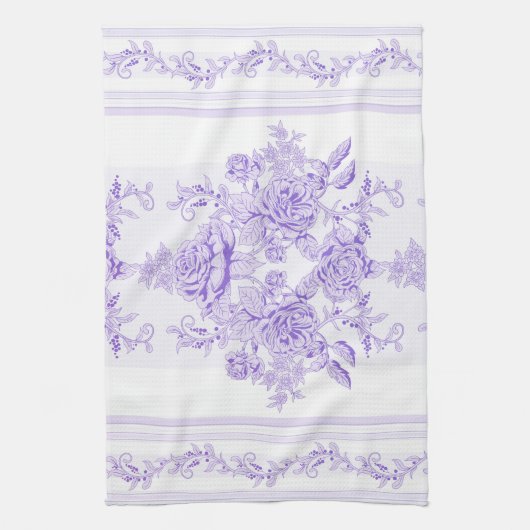 Shabby, lavender, toile, patroon, floral, Victoria Theedoek (Verticaal)