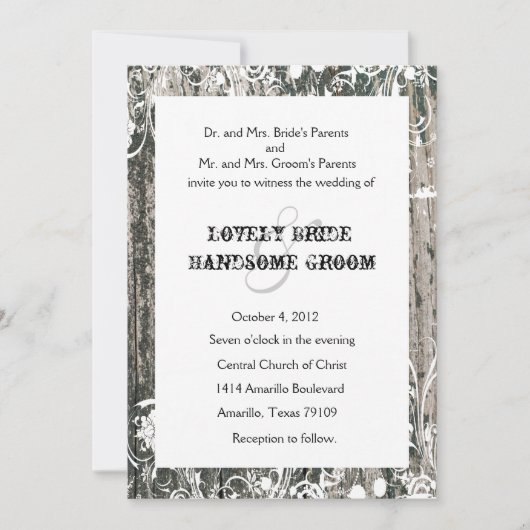 Shabby Old Wood Cream Wedding Invitation Kaart (Voorkant)