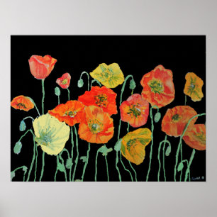 Shabby Oranje Red Waterverf Poppy Art Poster