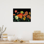 Shabby Oranje Red Waterverf Poppy Art Poster (Keuken)