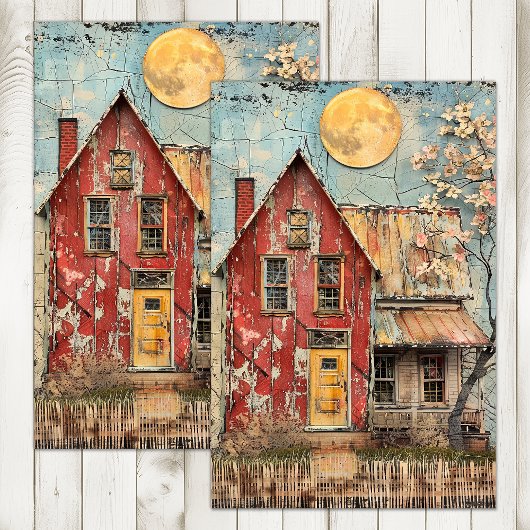 SHABBY OUDE RODE HUIS GEMENGDE MEDIA DECOUPAGE TISSUEPAPIER