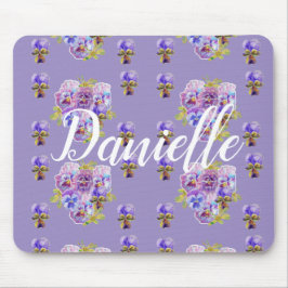 Shabby Paarse Pansy floral Computer Mouse Mat Pad Muismat