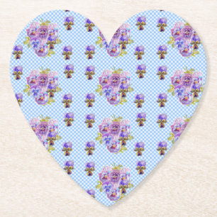 Shabby Pansy Floral Blue Gingham Drink Kartonnen Onderzetters