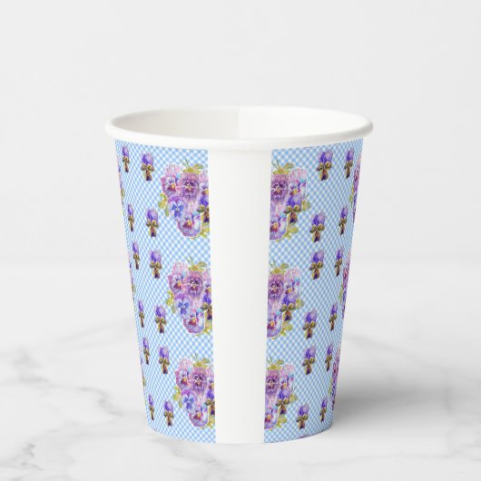 Shabby Pansy Floral Blue Gingham Flowers Girls Papieren Bekers (Links)