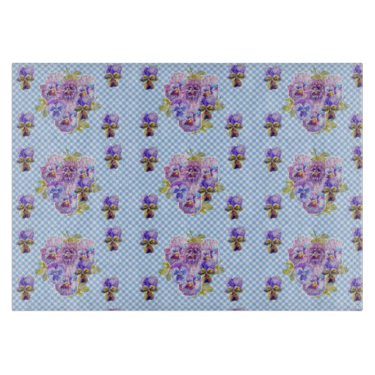 Shabby Pansy Floral Blue Gingham Magnetic Lijst Snijplank (Voorkant)