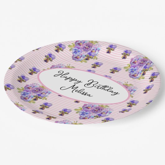 Shabby Pansy Pastel Pink Pansies Verjaardagsfeestj Papieren Bordje (Gekanteld)