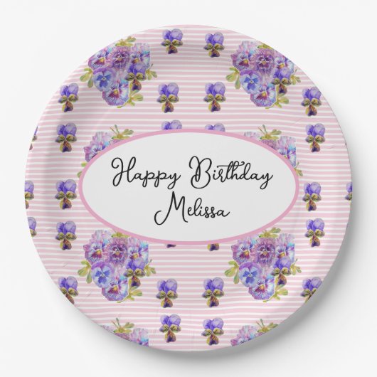 Shabby Pansy Pastel Pink Pansies Verjaardagsfeestj Papieren Bordje (Voorkant)