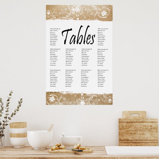 Shabby Parchment and Lace Seating Chart Poster (Keuken)