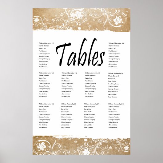 Shabby Parchment and Lace Seating Chart Poster (Voorkant)