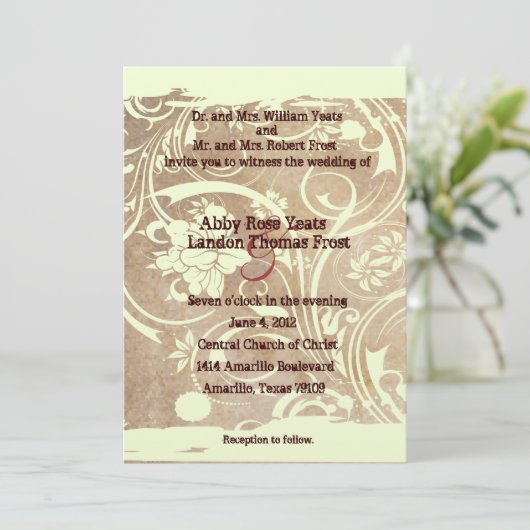 Shabby Parchment Wedding Invitation Kaart (Staand voorkant)