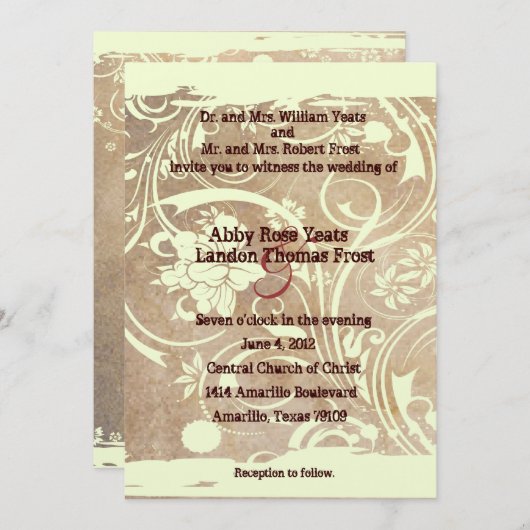 Shabby Parchment Wedding Invitation Kaart (Voorkant / Achterkant)