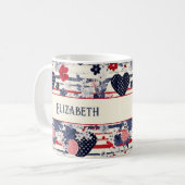 Shabby Patriottische Onafhankelijkheidsdag Bloemen Koffiemok (Voorkant links)