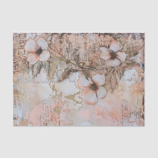 Shabby Peach Roze Bloemen Decoupage Tissuepapier (Voorkant)