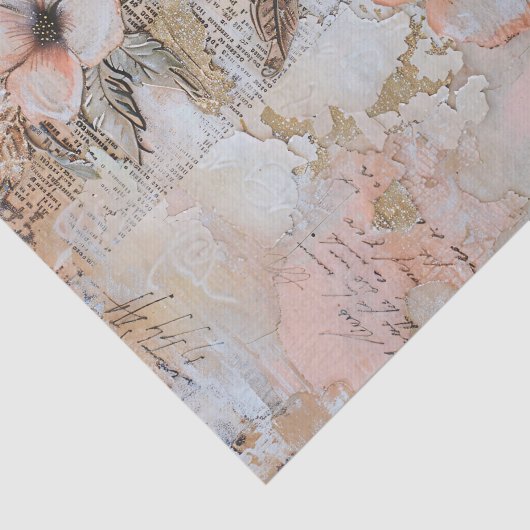 Shabby Peach Roze Bloemen Decoupage Tissuepapier (Detail)