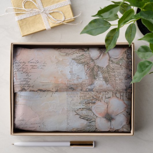 Shabby Peach Roze Bloemen Decoupage Tissuepapier (Geschenk)