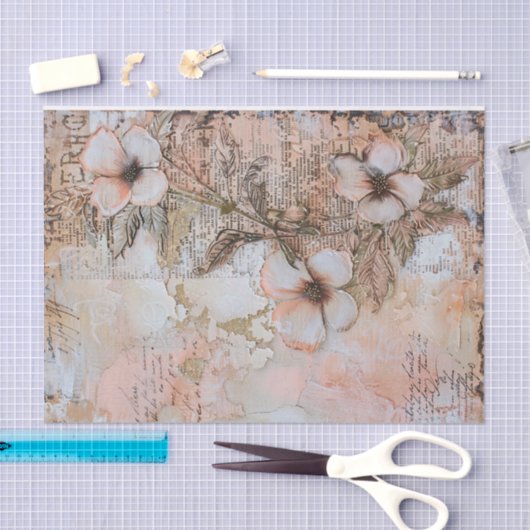 Shabby Peach Roze Bloemen Decoupage Tissuepapier (Craft)