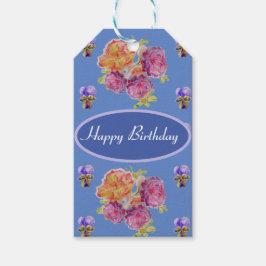 Shabby Pink Floral Roos Blue Cadeaulabel