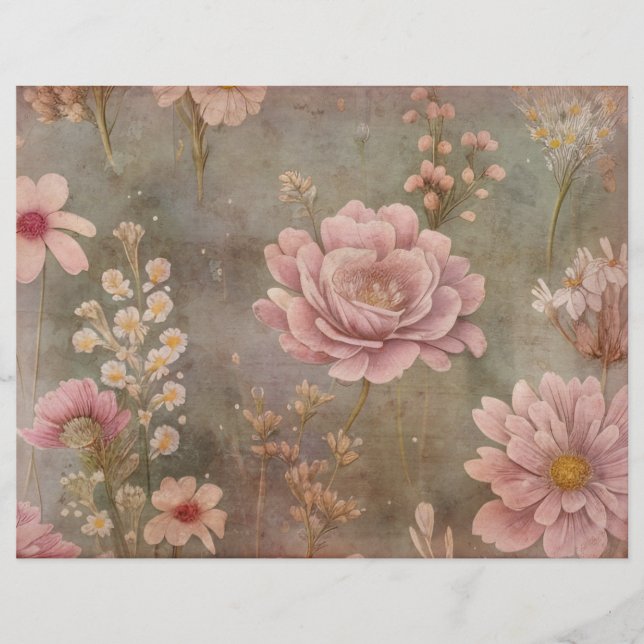 Shabby Pink Floral Scrapbook Perkamentpapier (Voorkant)